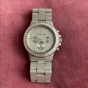 Gray ceramic Michael Kors Watch w Stone Surround